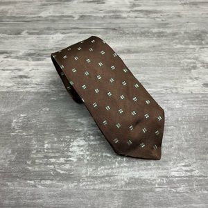 Turnbull & Asser Brown w/ Pink, Green & White Check Silk Tie